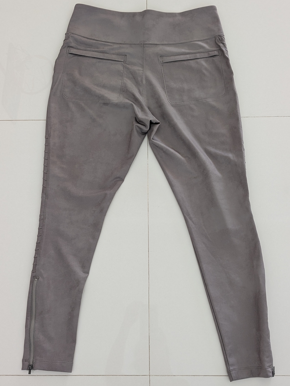 Athleta Delancey Gleam Leggings Bluff Gray Back Pockets Ankle Zip Casual L - Picture 10 of 10